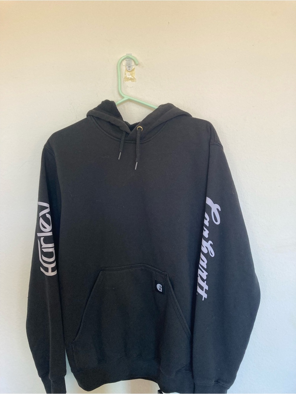 Hurley Black Pullover Hoodie with White Sleeve Script